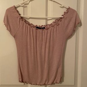 Baby pink& white striped off-the-shoulder crop top